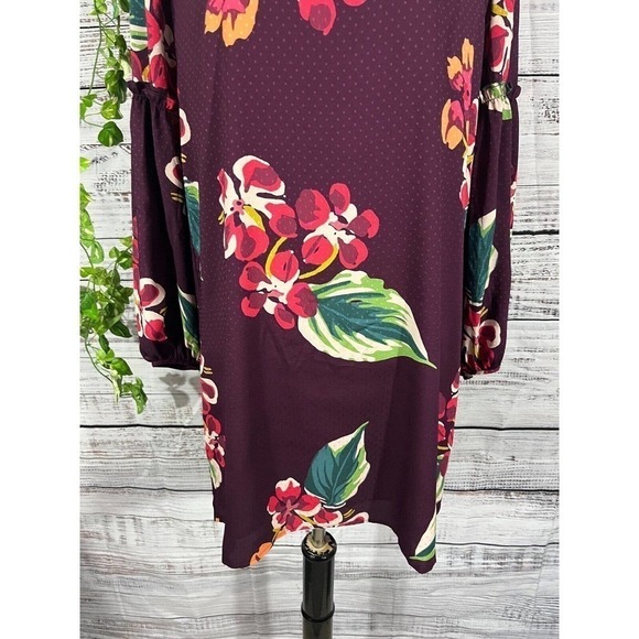 Ann Taylor Loft Tunic Dress Small Burgundy Green Floral Tropical Wedding Church - Picture 5 of 9
